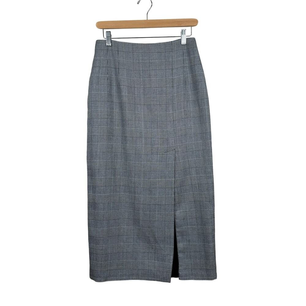 Copper Key Plaid Midi Skirt Womens 11 Vintage 90s Minimal High Waist High Slit